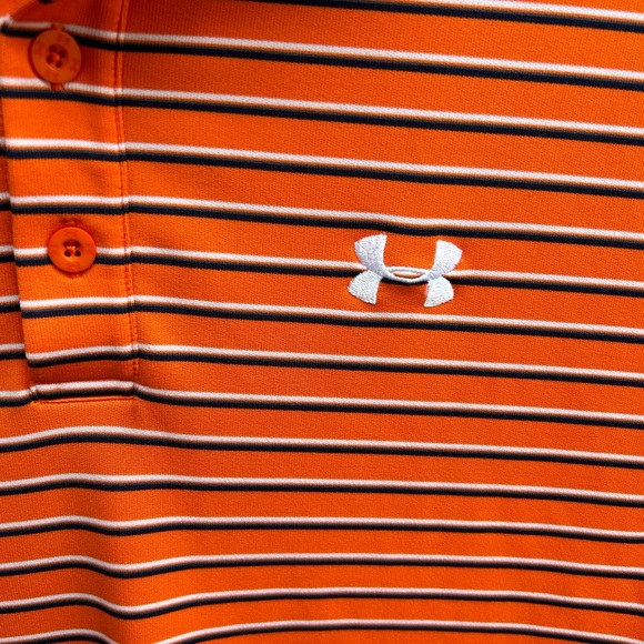 Under Armour Heatgear Loose Fit Short Sleeve Orange Striped Small Polo Shirt - Picture 6 of 6